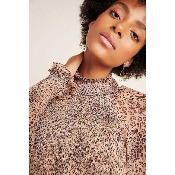 NWT ANTHROPOLOGIE ML MONIQUE LHUILLIER Sz 2 LEOPARD SMOCKED MINI DRESS - Picture 4 of 4